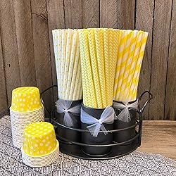 Yellow and White Paper Straws - Stripe Chevron