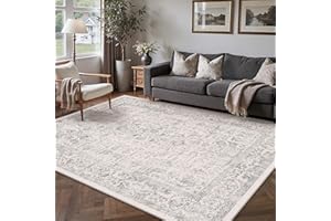 PureCozy Gray Area Rug 5x7 Machine Washable Vintage Living Room Distressed Non Slip Carpet Traditional Indoor Bedroom Grey Retro Floral Accent Throw Large Rug for Office Kitchen Bathroom Dining Room