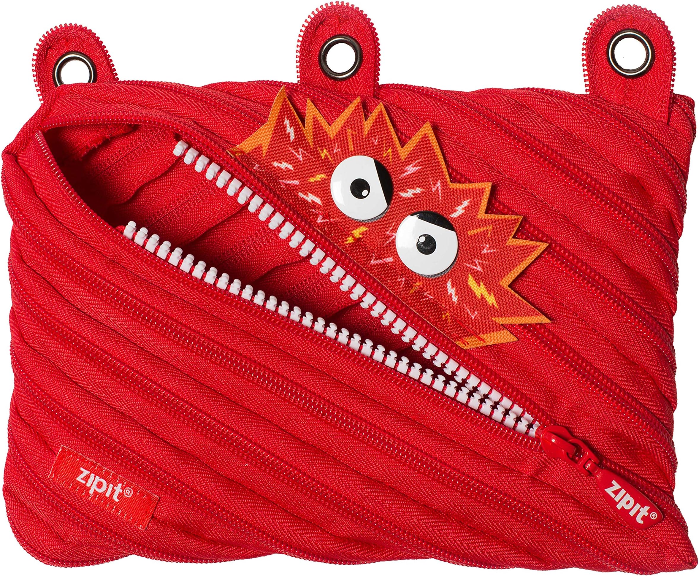 ZIPIT Monstar 3-Ring Binder Pencil Pouch, Large Capacity Pen Case for Kids, Made of One Long Zipper (Red)