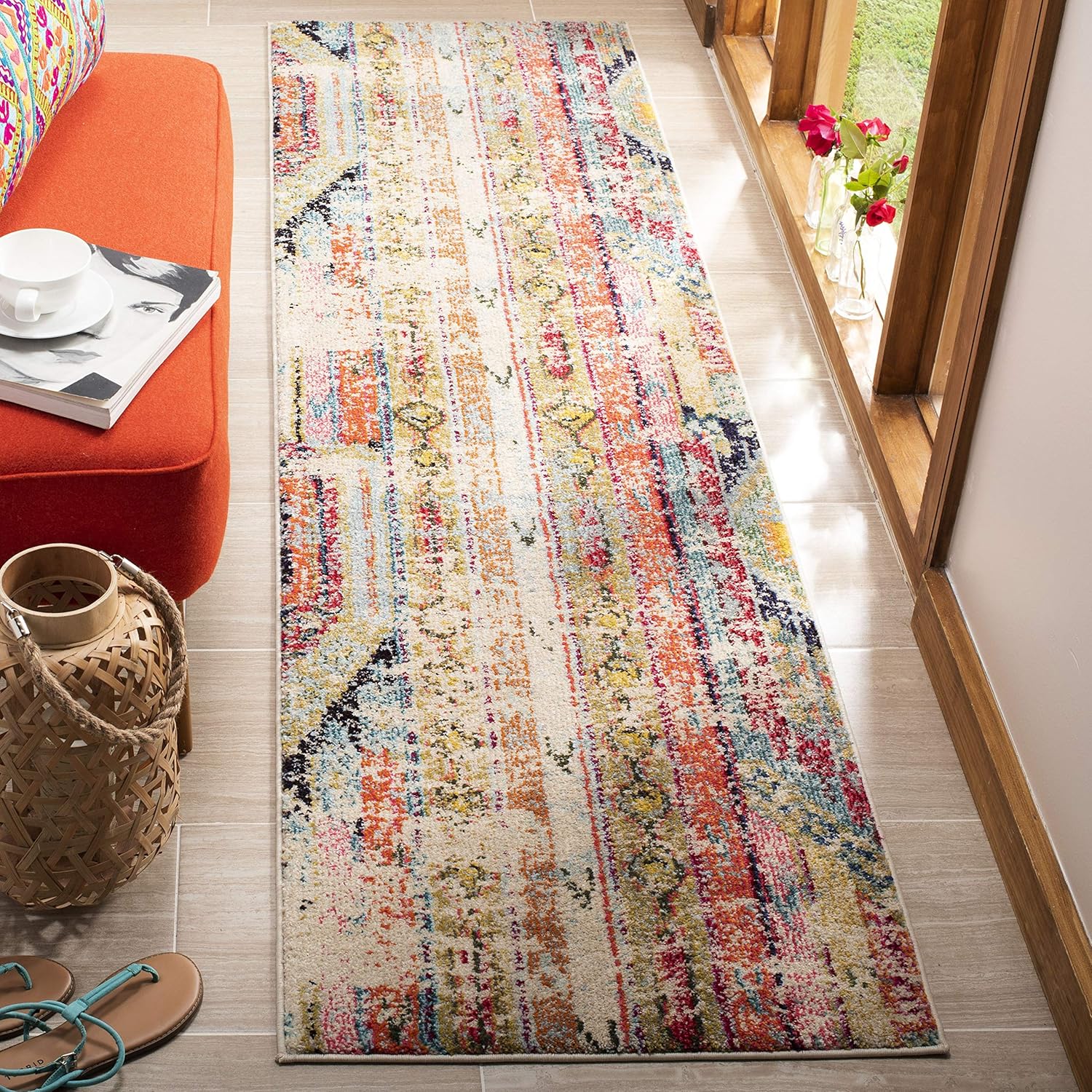 Safavieh Monaco Collection MNC222F Modern Bohemian Distressed Runner, 2' 2" x 18', Multi