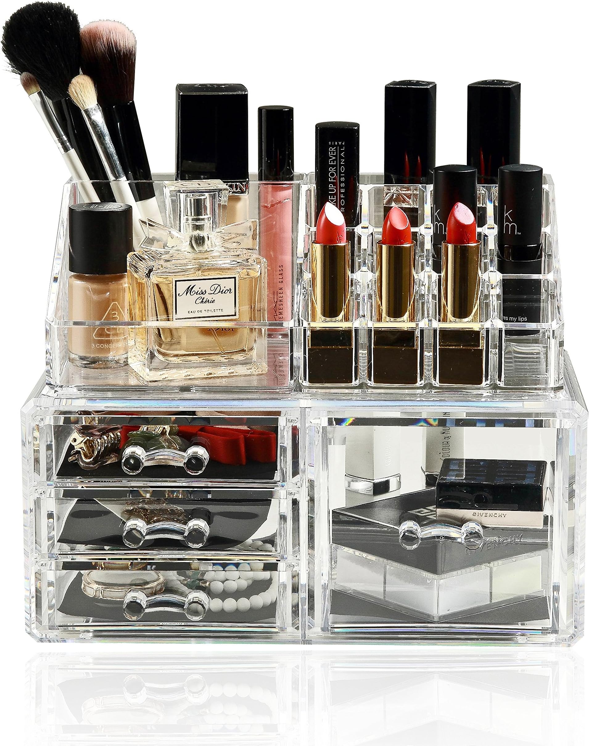 Unique Home Acrylic Jewelry and Cosmetic Storage Makeup Organizer, 4 Drawer Set