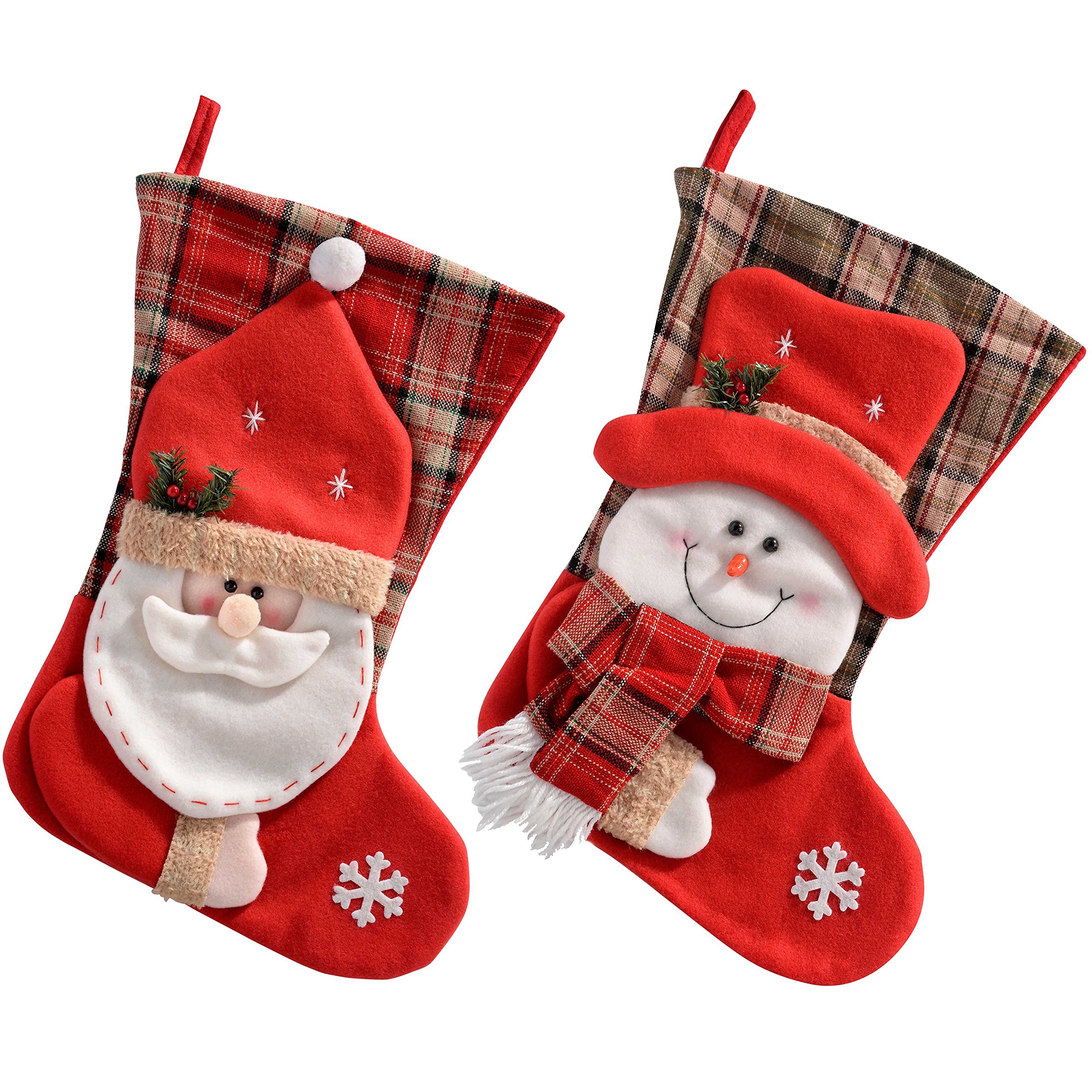 WeRChristmas Christmas Stockings Tartan Santa and Snowman, 52 cm - Multi-Colour, Set of 2