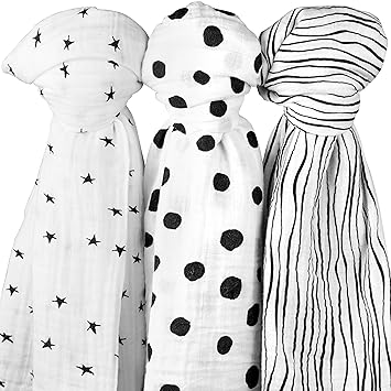 black and white muslin swaddle