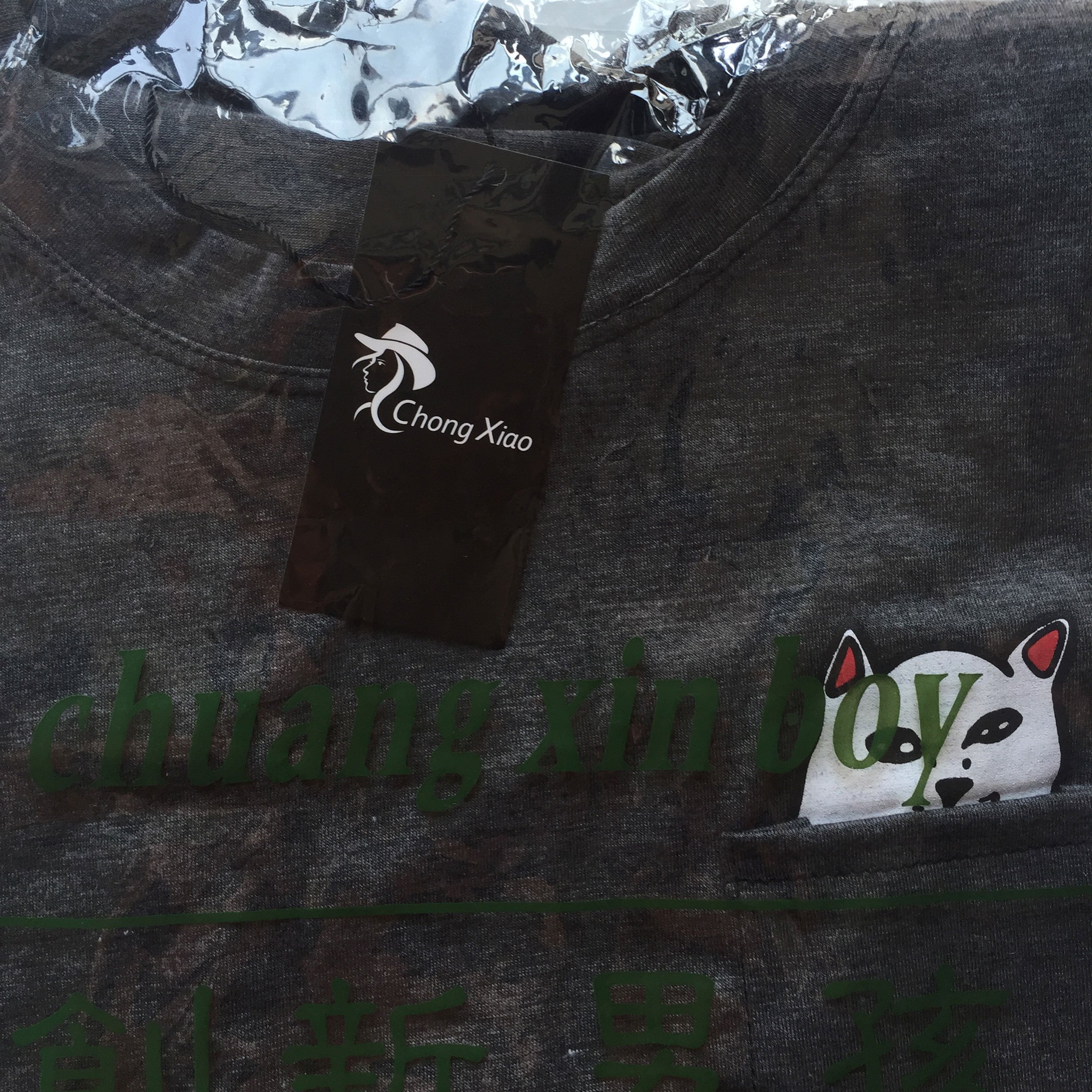 Chongxiao Womens Tee Shirt Middle Finger Cat Pocket Shirts Woman