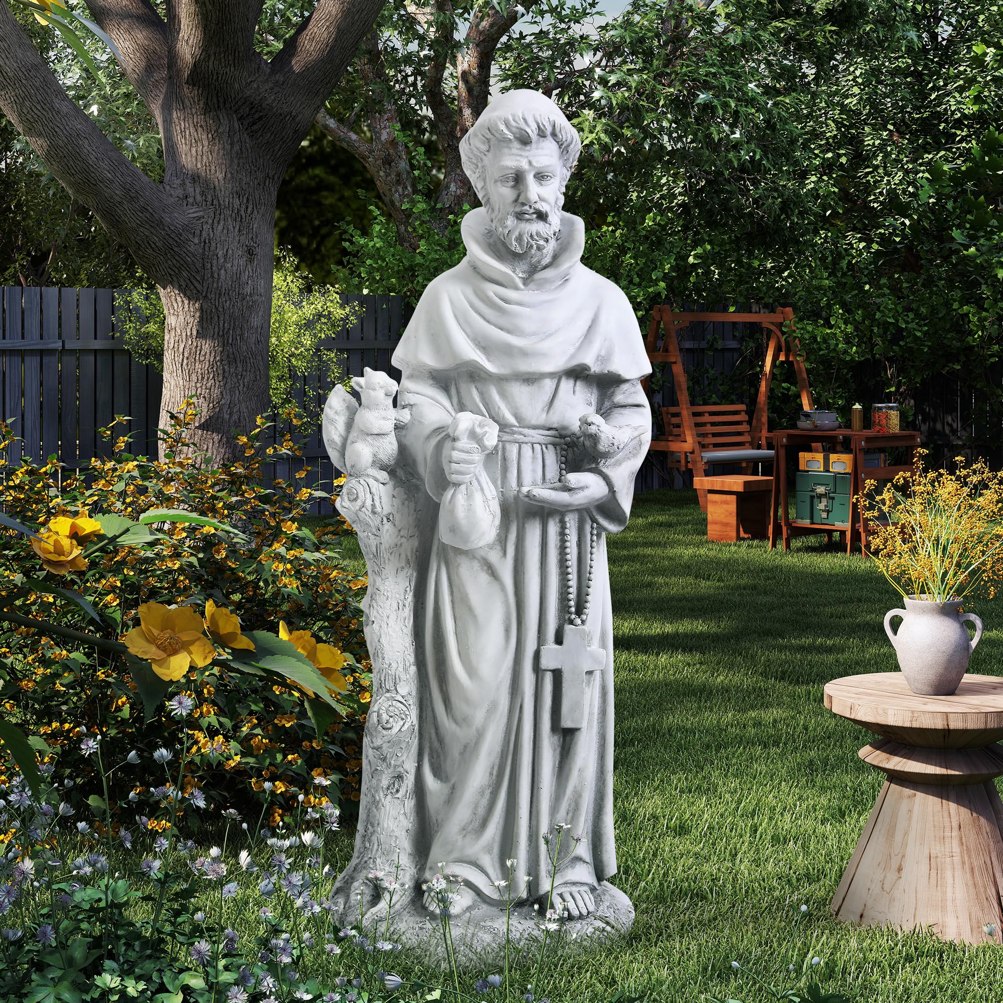 Photo 1 of **HEAD CAME OFF**JXNCJXZG St Francis Garden Yard Decor Statues 30.7 Inch Saint Francis of Assisi Catholic Christian Lawn Patio Outdoor Sculptures Magnesium Oxide Stone Garden Art Decorations?Grey