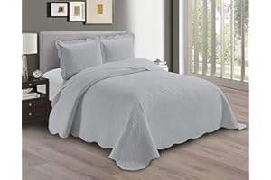 Linen Plus Embossed Coverlet Bedspread Set Oversized Solid Silver Full/Queen Bed Cover Bedding New # Dana
