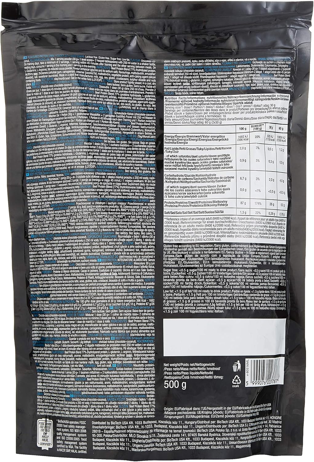 BioTechUSA Beef Protein, Chocolate Coconut, 500 g, 500 g (Pack of 1) - Image 3
