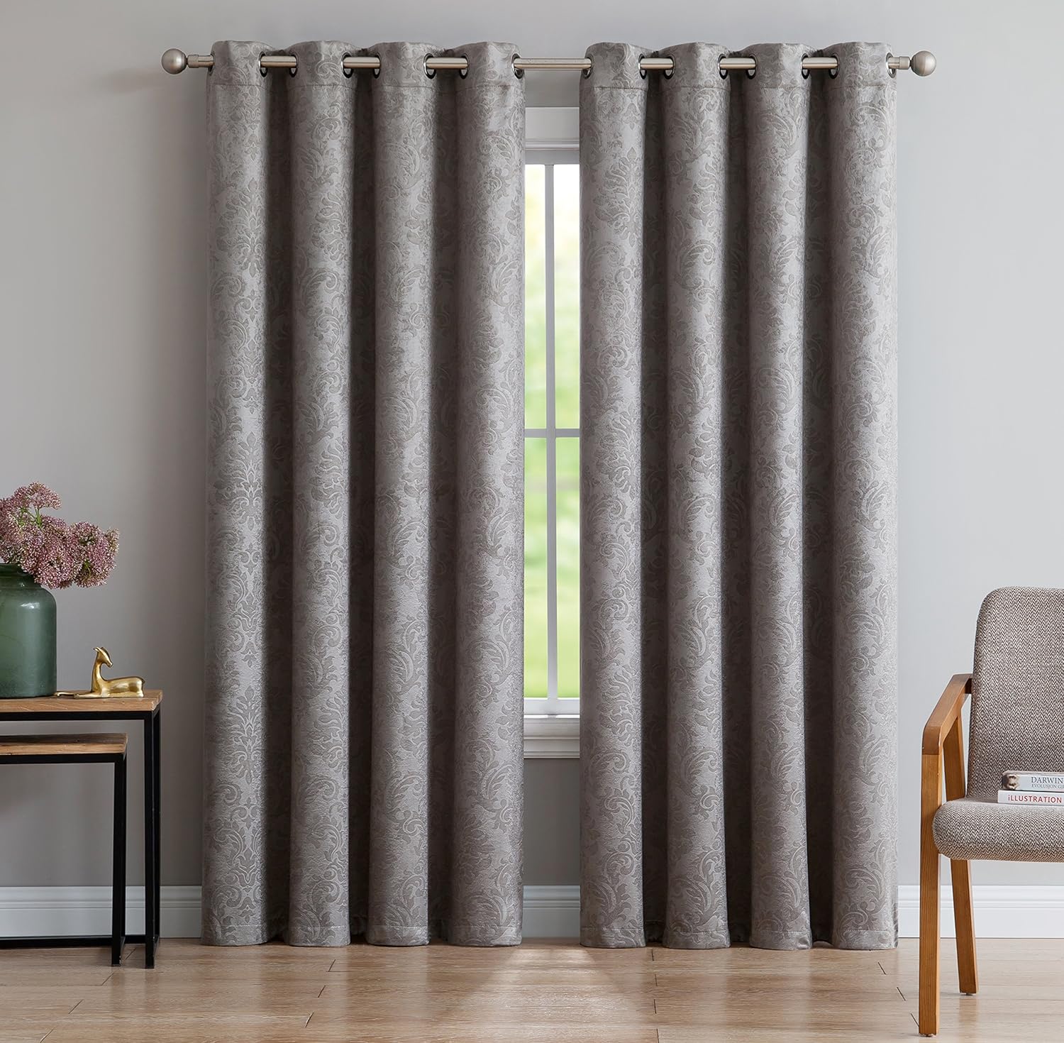 AsaTex Loretta - 1 Embossed Patio Extra Wide Curtain Panel with 16 Grommets - Thermal Weaved Blackout - Noise Reduction Fabric - Ideal for Sliding and Patio Doors (Patio 102 W x 84, Charcoal)