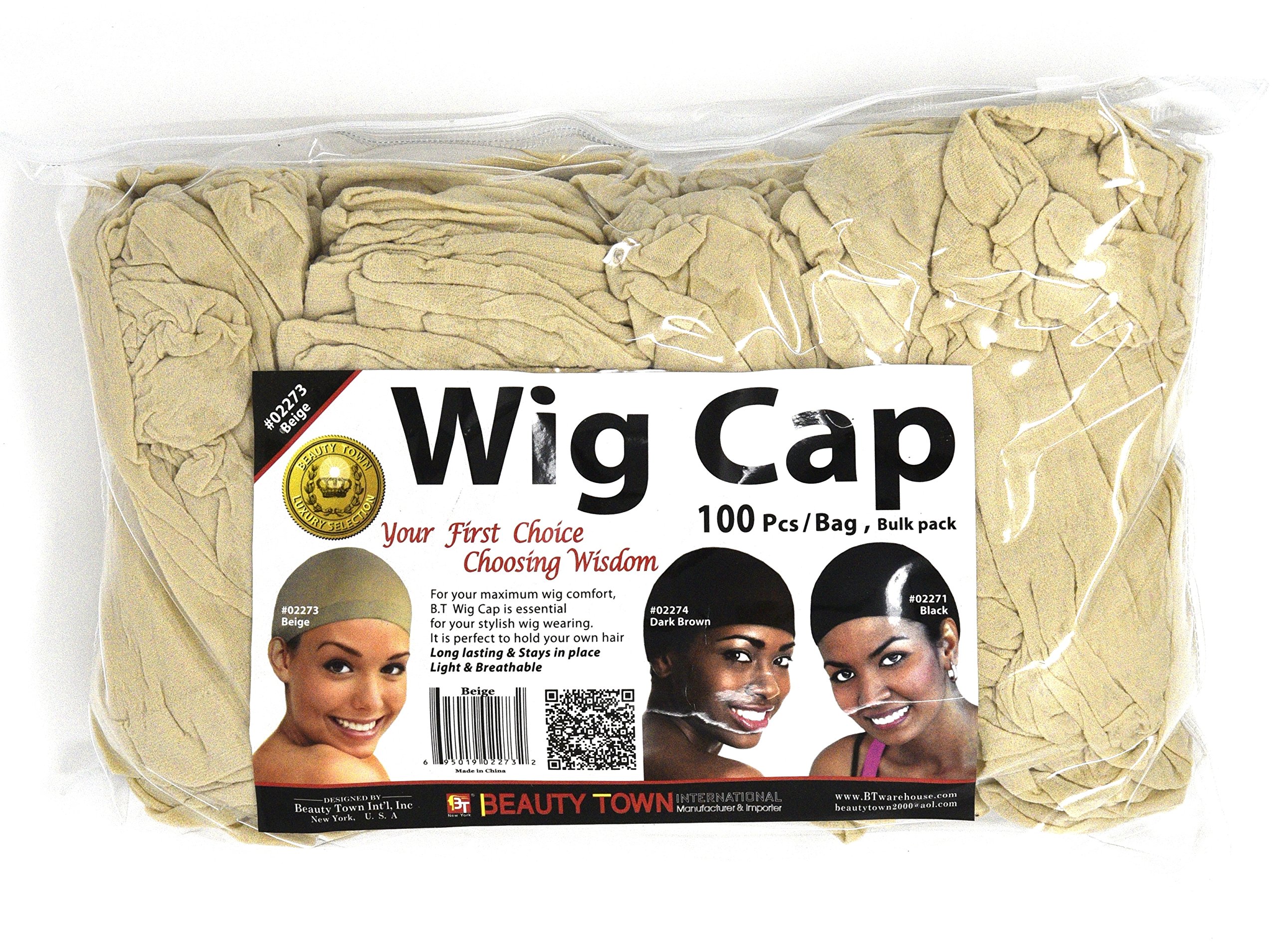 Beauty Town Wig Cap 100 Pieces Bulk Bag Black, Secures