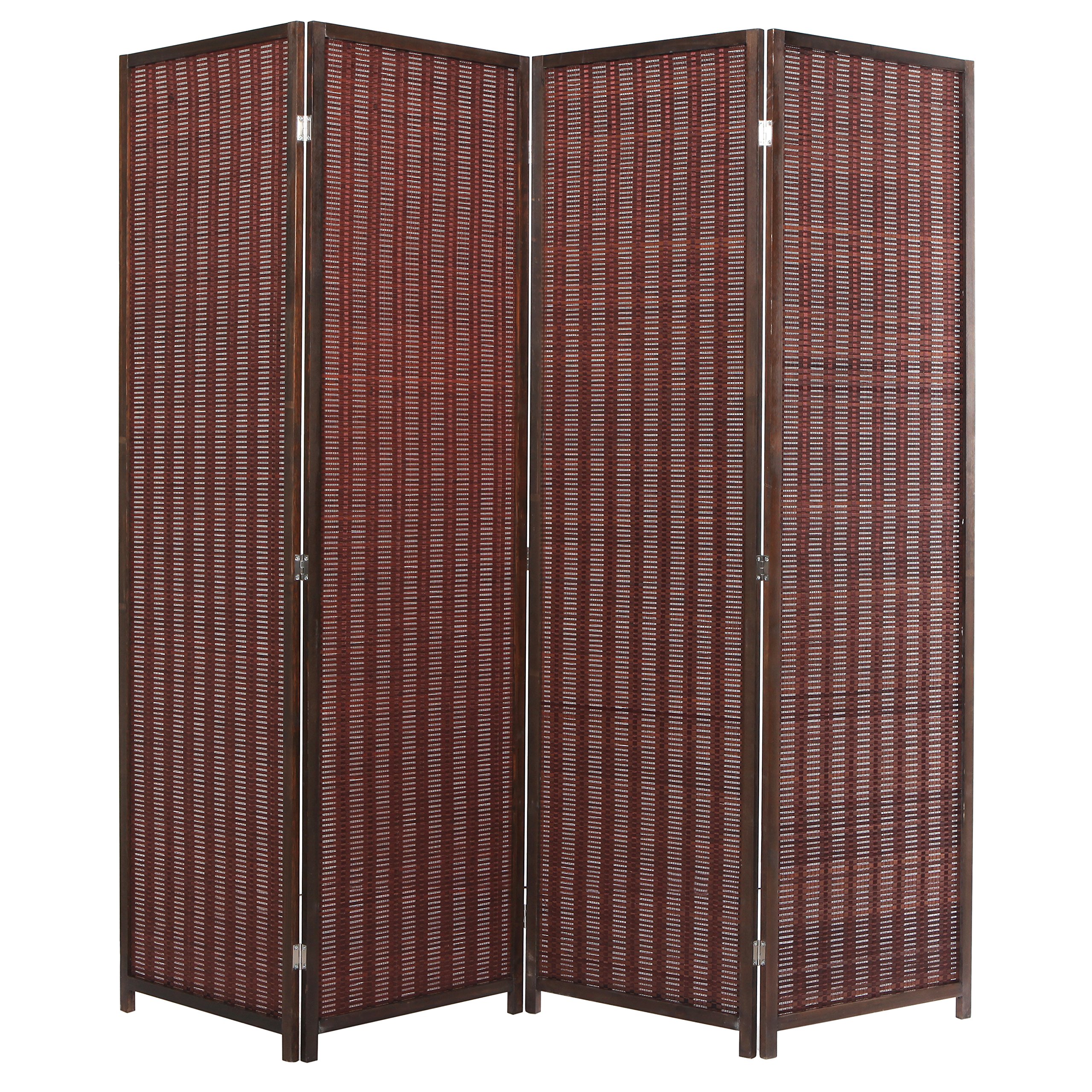 MyGift Decorative Freestanding Brown Woven Bamboo 4 Panel Hinged