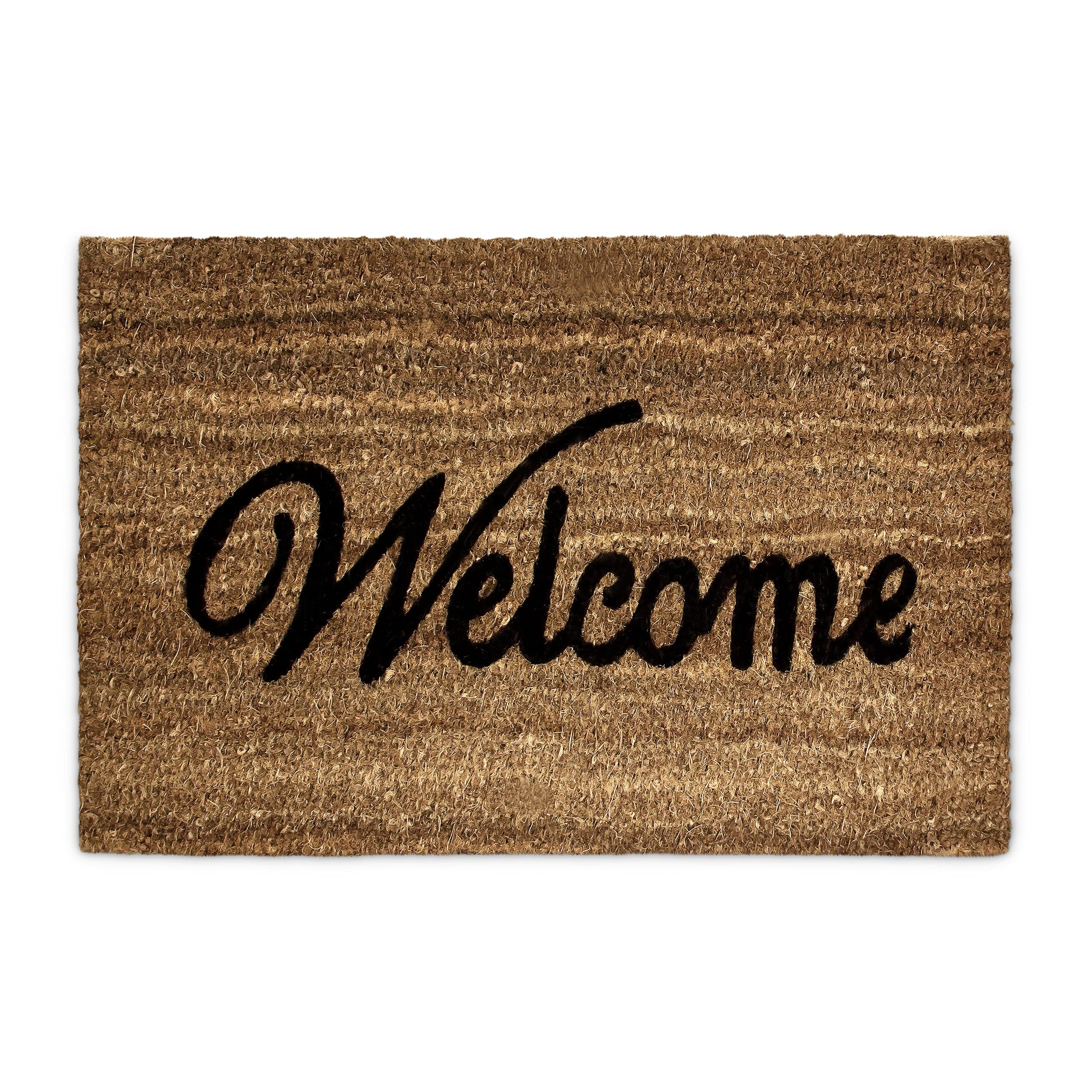 Relaxdays Coconut Fibre Coir "Welcome" Doormat 40 x 60 cm Mat with Anti-Slip PVC Underside, Brown