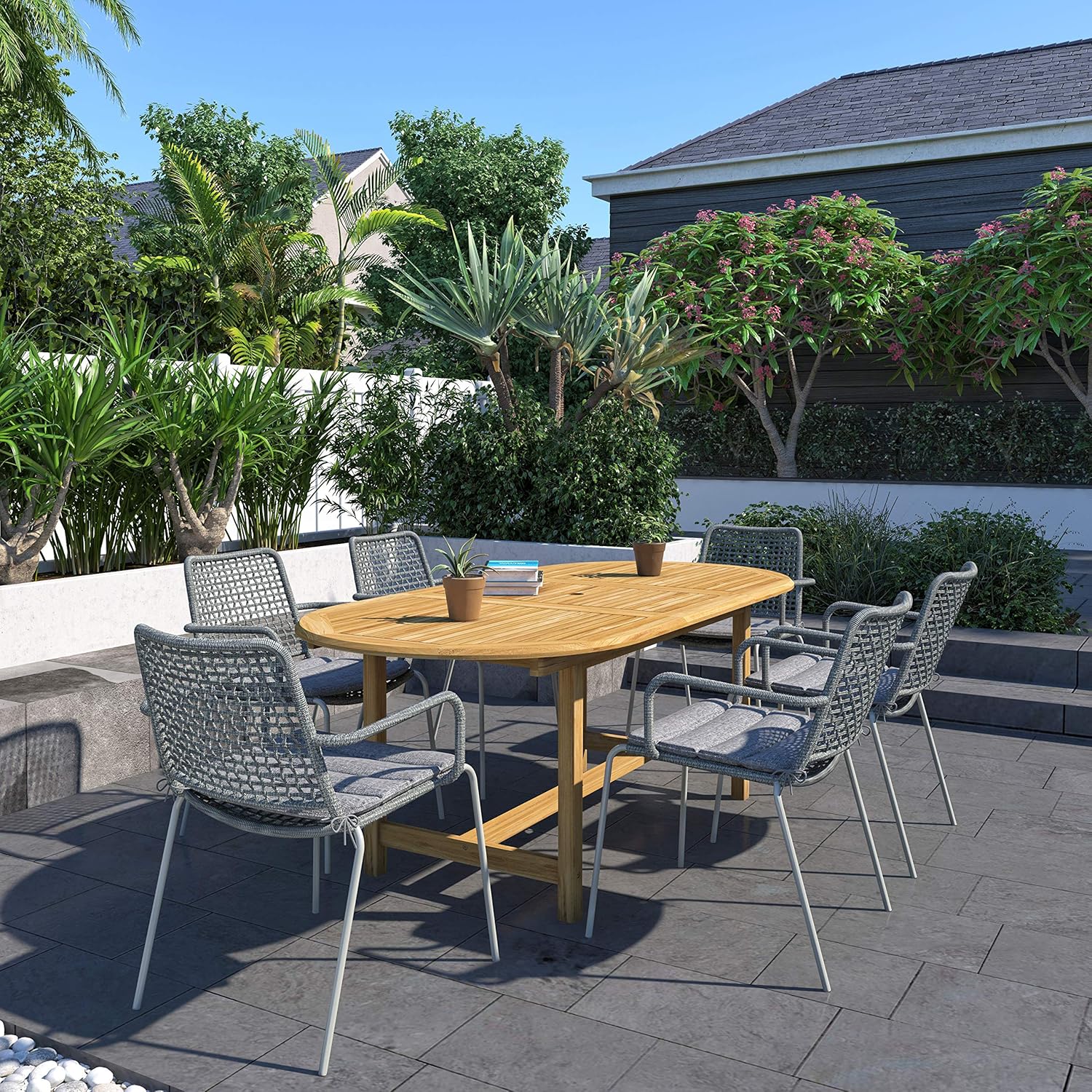 Brampton Hoover 7-Piece Outdoor Oval Dining Table Set | Certified Teak | Ideal for Patio and Indoors