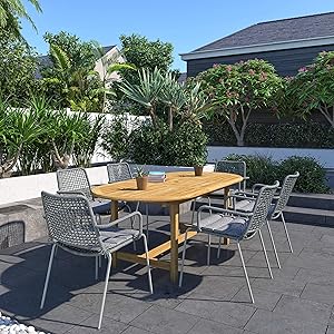 Brampton Hoover 7-Piece Outdoor Oval Dining Table Set | Certified Teak | Ideal for Patio and Indoors