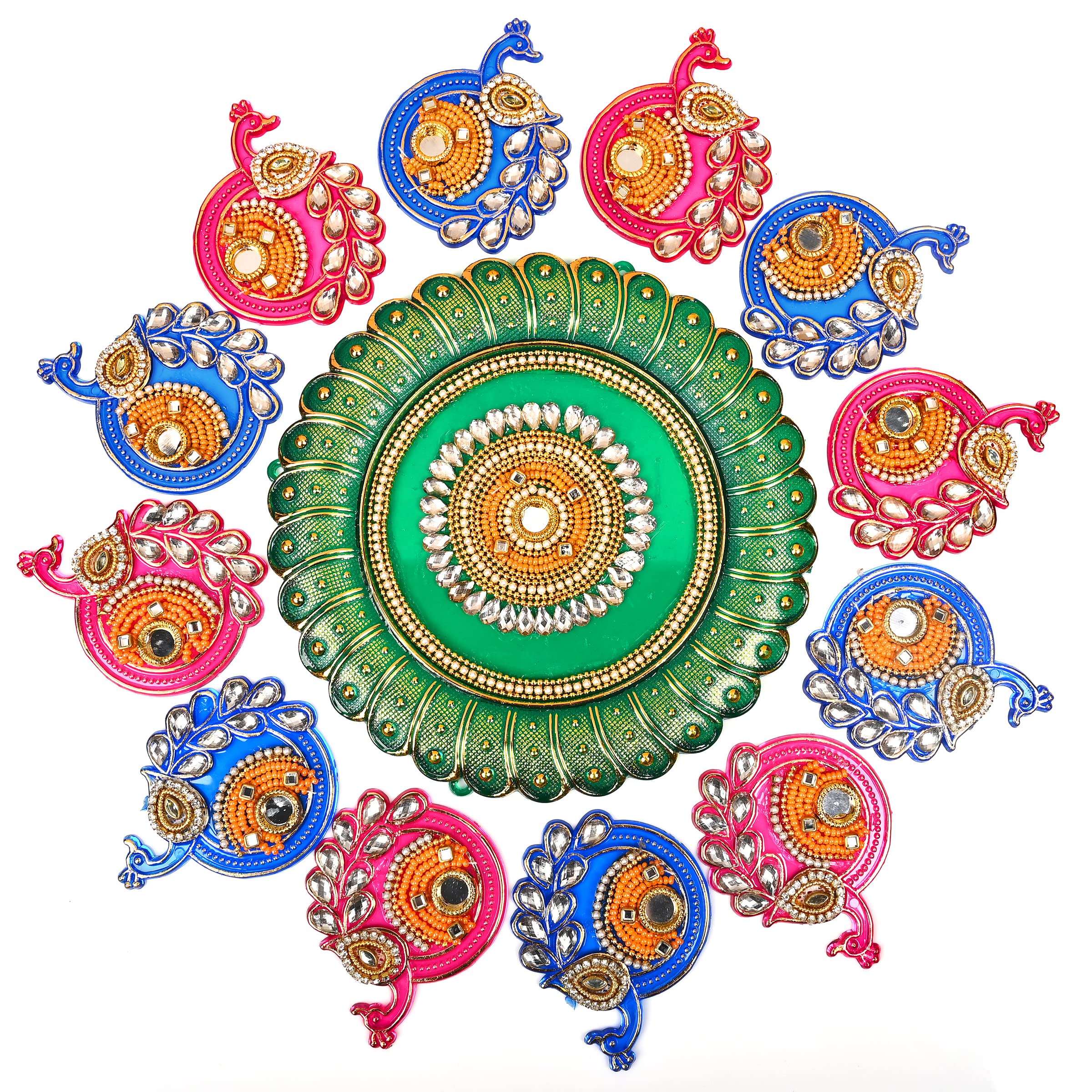 Colorful Peacock Designer Floor Rangoli/Home Décor/Diwali Decorations/Acrylic Traditional Handmade Rangoli/Floor Decor/Indian Wedding Festival Decoration/Gift Return Gift (Size:- 11" Inch Diameter)
