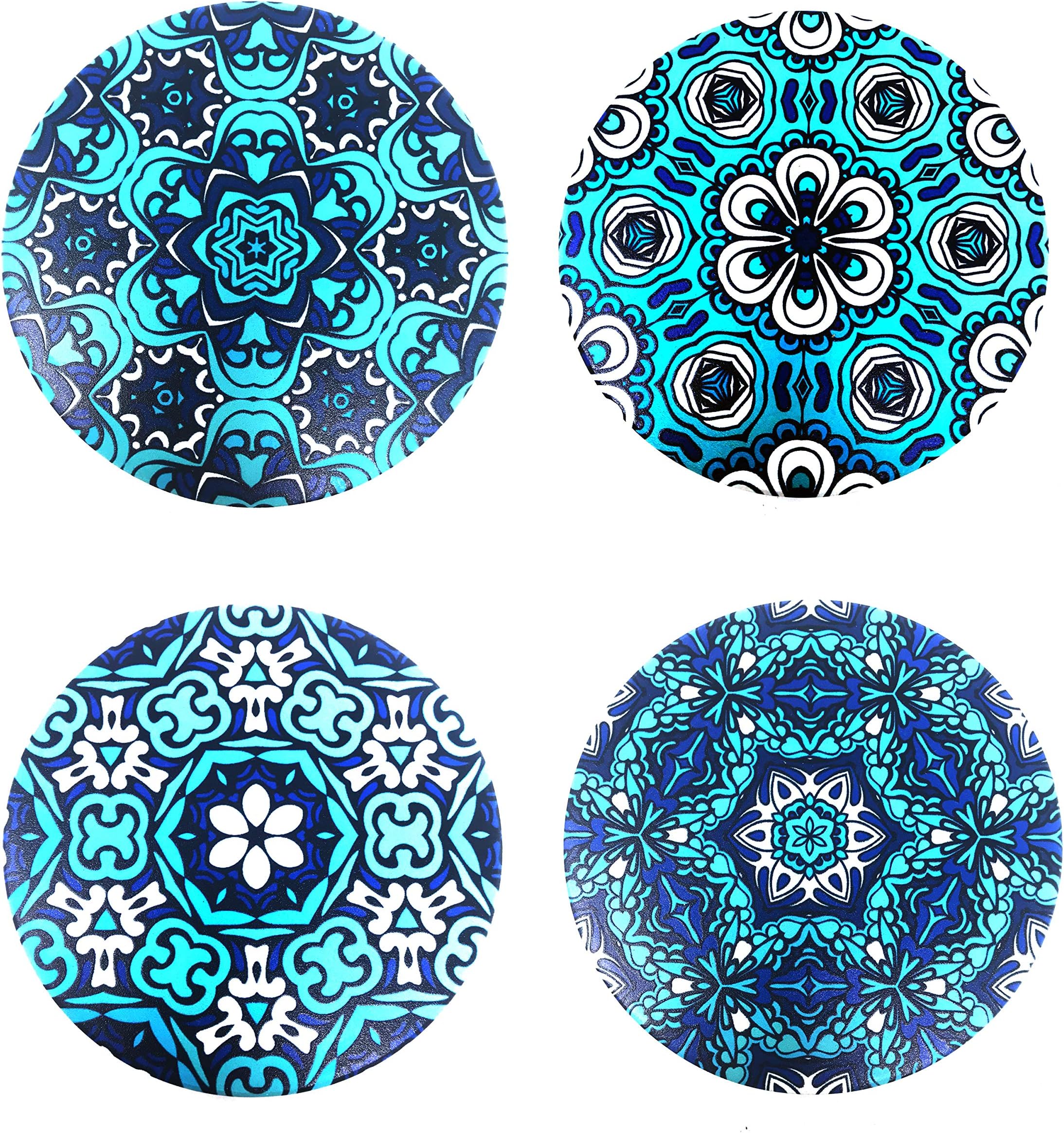 Set of 4 Absorbent Coasters, Ceramic & Cork Teal Floral Pattern Design
