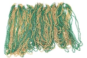 Oojami 72 Necklace 33 inch 07mm Metallic Green and Gold Colors Mardi Gras Beads Beaded Necklace