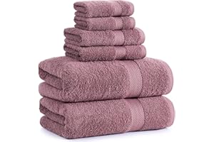 LANE LINEN 100% Mercerized Cotton Bathroom Towel Set - 6 Pcs - Ring Spun, Fluffy, Soft & Highly Absorbent - 2 Bath, 2 Washcloths, 2 Hand Towels - Avaialable in Wide Variety of Colours - Wishful Mauve