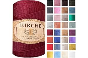 LUKCHE Polyester Macrame Cord 2mm x 251 Yards, 100% Polypropylene Premium Macrame Rope, Colorful Yarn Crochet Macrame Bag Craft for Wall Hangers, Bags, Bottom Plates, Carpets (Burgundy)1, 2MM-MCRM