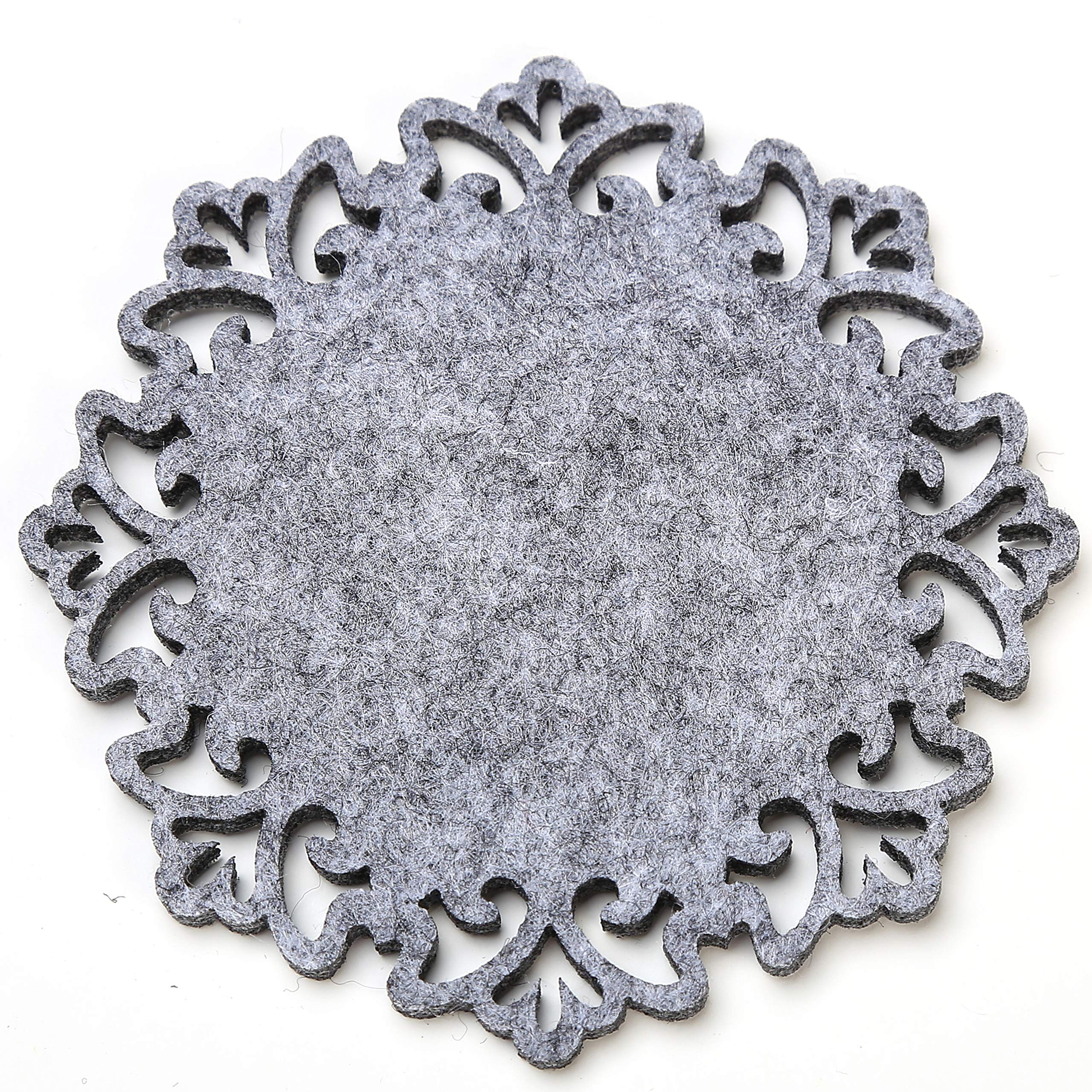 Dulce Cocina Lace Cut Felt Coasters - Set of 6 - Good Drink Absorbent - Ideal Housewarming Gifts (Gray)