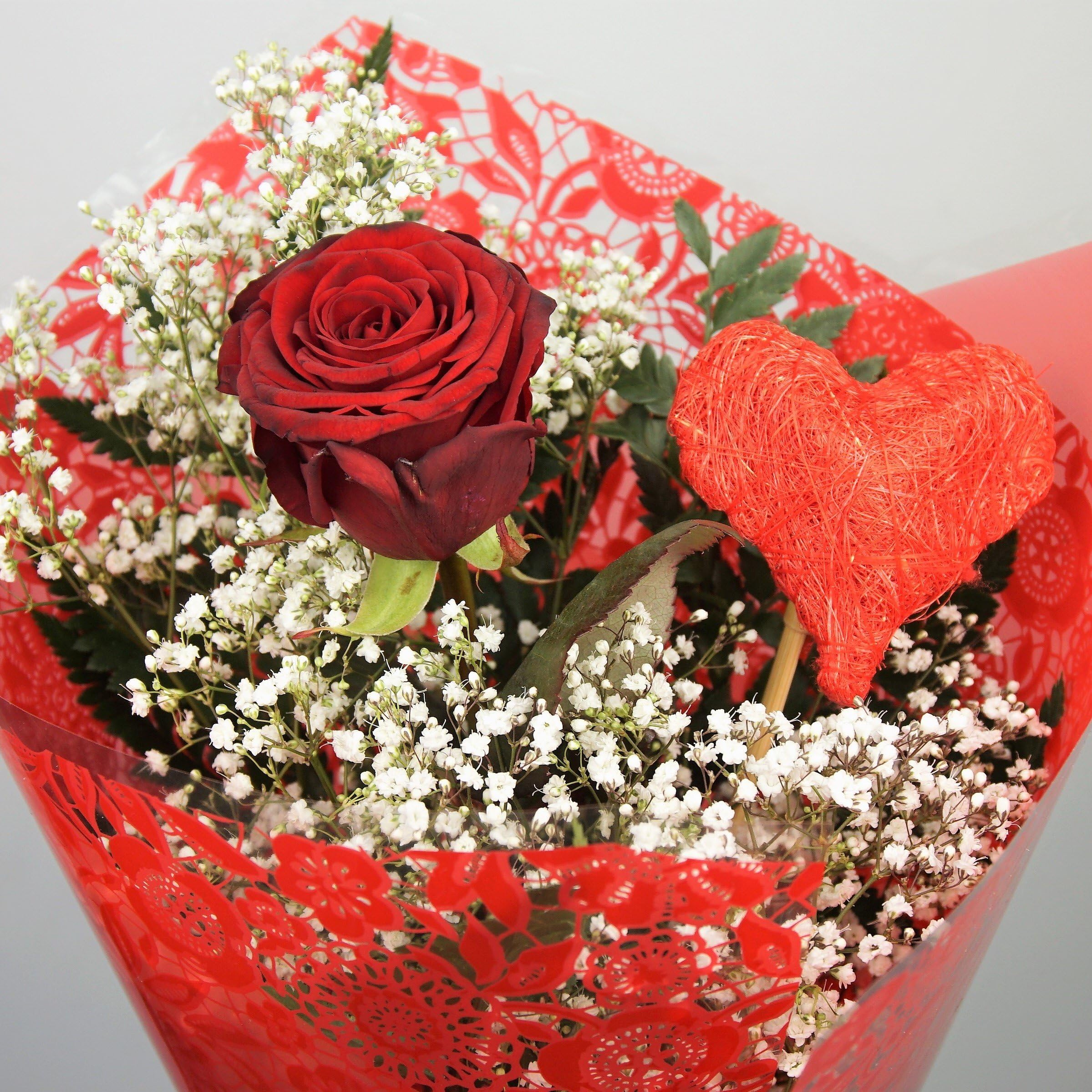 Single Luxury Large Red Rose, Cute Teddy Bear & Wicker Love Heart Bundle – Flowers Delivered with FREE UK Next Day Delivery in a 1hr TimeSlot 7 Days a Week - Send a Romantic Gift Anywhere in the UK to Your Special Love
