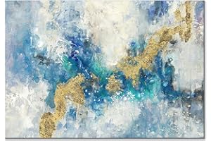 UTOP-ART Blue And Gold Wall Decor Set Teal Abstract Painting Canvas Wall Art Decor Colorful Oil Painting Artwork Picture For Bedroom Living Room Bathroom Decorations Aesthetic(12'' x 16'' x 1 Panel)
