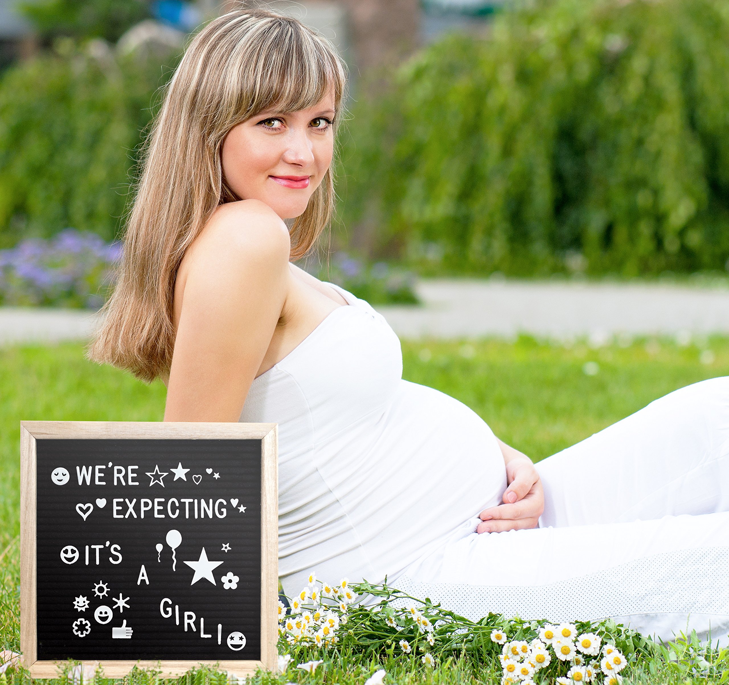 Black Felt Letter Board with 678 Letters, Numbers, Emojis and Symbols,10X10 inches Changeable Oak Frame Message Board with Mount Hanger, Stand and Canvas Bags by ZG-Home