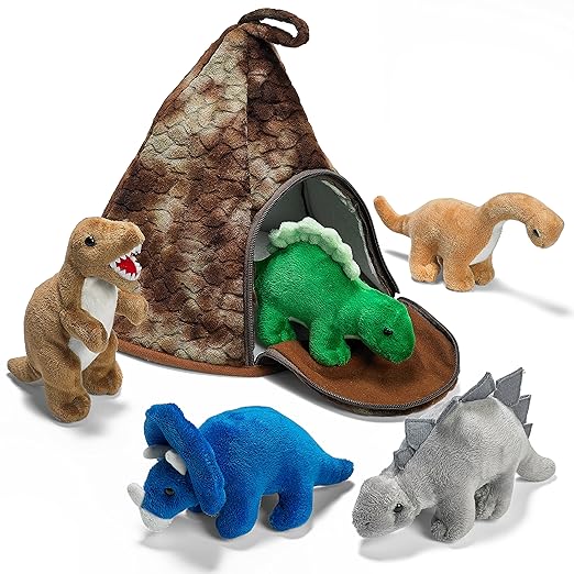 Prextex Dinosaurier VulkanHaus mit 5 Plüsch Dinosauriern Super Kinder
