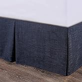 HiEnd Accents Camden Nubby Weave Bed Skirt, Queen Size, Navy Solid Color, Classic Traditional Style Luxury Bedding