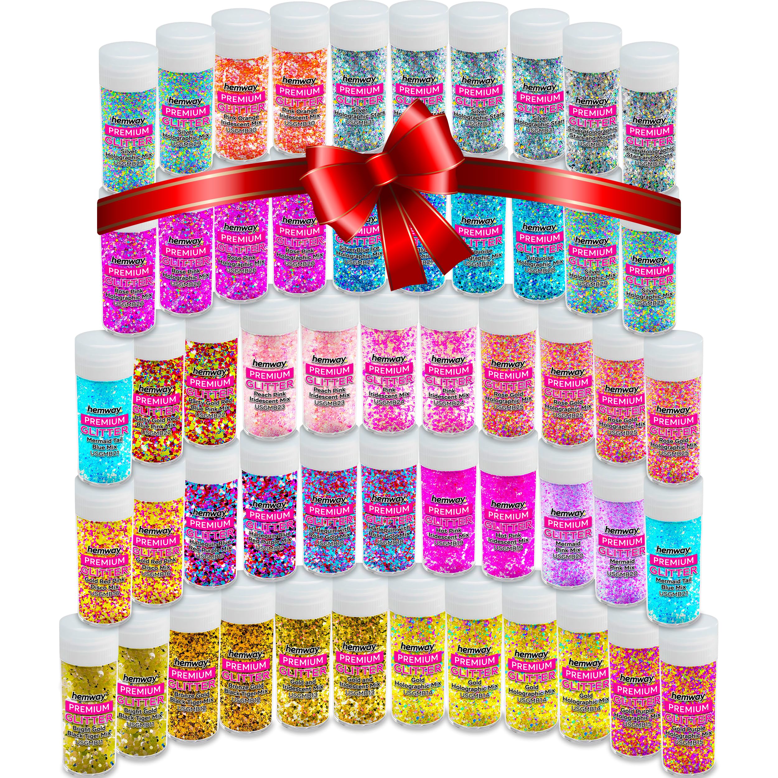 Mixed Ultra Sparkle Glitter Shaker Box | 54 Tubes of Craft Glitter, Mixed Sizes & Colours for Christmas Craft, Resin, Candle, Art, Crafting, Fabric, Slime, Tumblers, Wax Melts, Cosmetic - Hemway โ image 1