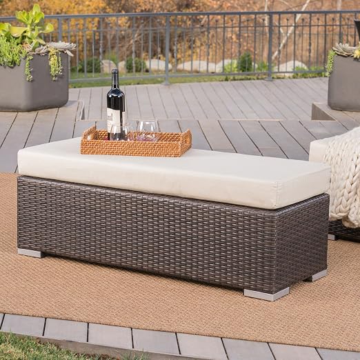 Barton Outdoor Garden All Weather Storage Bench With Backrest Armrest Patio Deck Box Wicker With Thick Seat Cushion Benches Patio Furniture Accessories