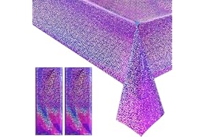 Just Shimmer 2 pcs Purple Holographic Plastic Tablecloths Laser Table Covers 40" x 108" Foil Disposable Table Cloths for Party Birthday Wedding Christmas Holiday Party Decorations