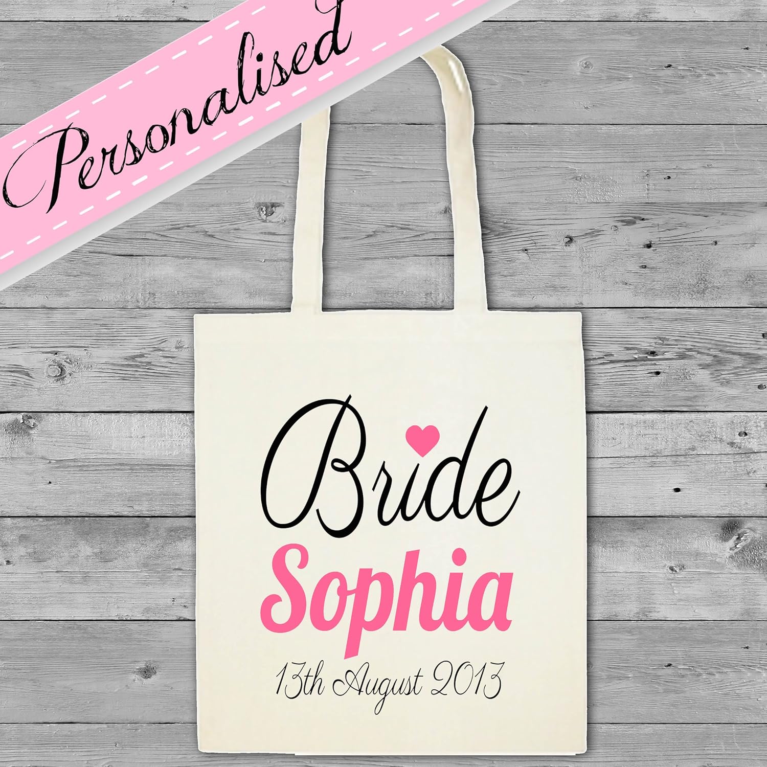 Personalised bridesmaid, flowergirl, bride gift bag cotton long handle