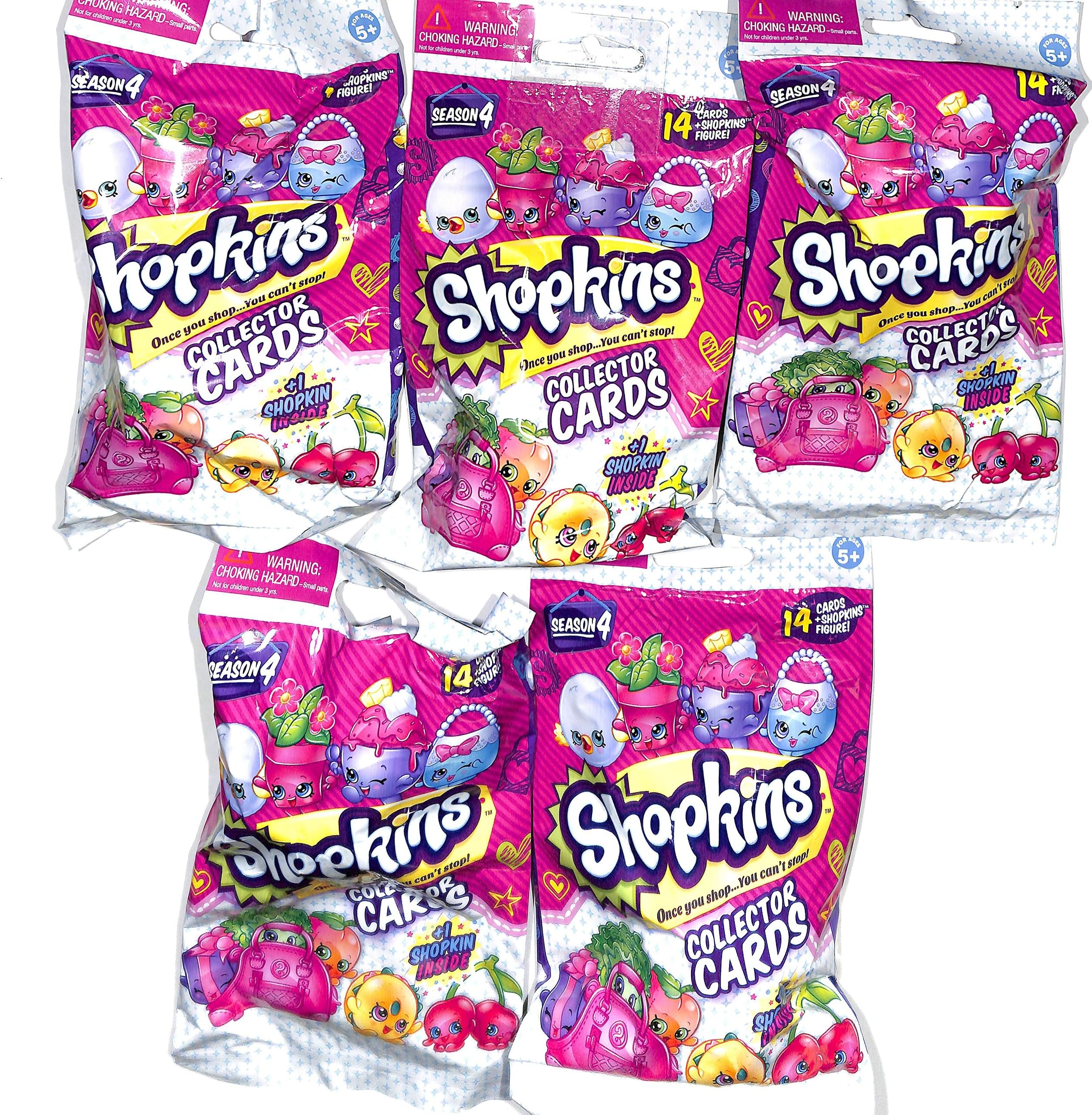 Shopkins Collector Trading Cards 14 per PACK + 1 shopkin (5 packs) Season 4