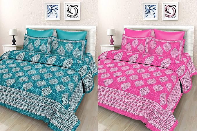SheetKart Floral 144 TC Cotton Double Bedsheet Combo Pack with 2 Bedsheets and 4 Pillow
