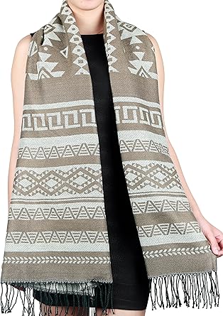 FEINZWIRN Esra - kuschliger Langer rechteckiger Schal mit Ethnomuster