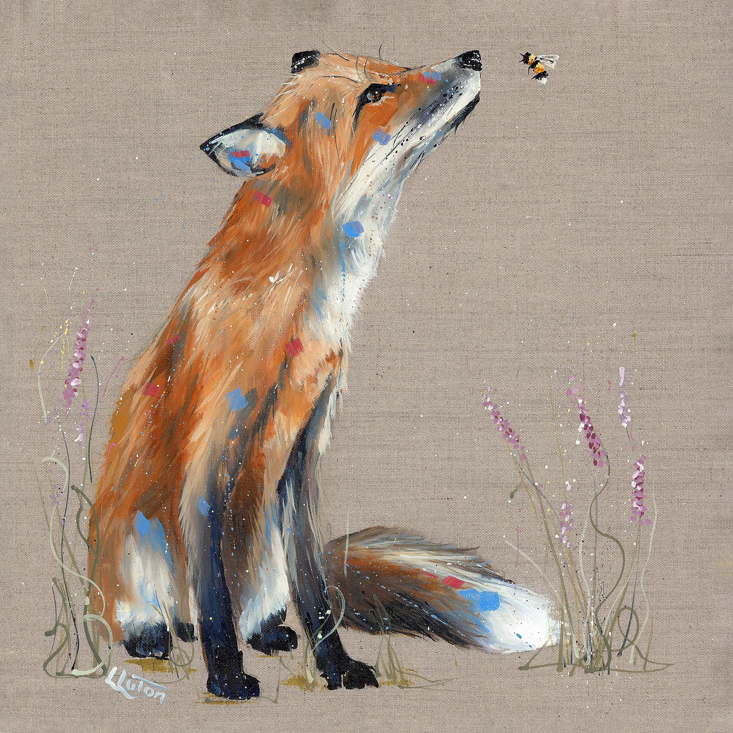 Artko Wildlife Canvas Wall Art - 'Fox and the Bee' by Louise Luton - Charming Animal Print - Ready to Hang Home Décor - 30cm x 30 cm