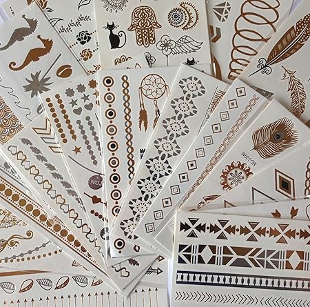 METALLIC TATTOO 10 Stück Set B FAKE TATTOO Flash Tattoo Schmuck Tattoo Kleber für Körper