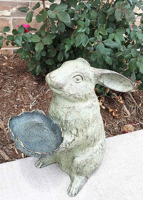 Amazon Com Whimsical Bunny Rabbit Holding Leaf Bird Feeder Garden