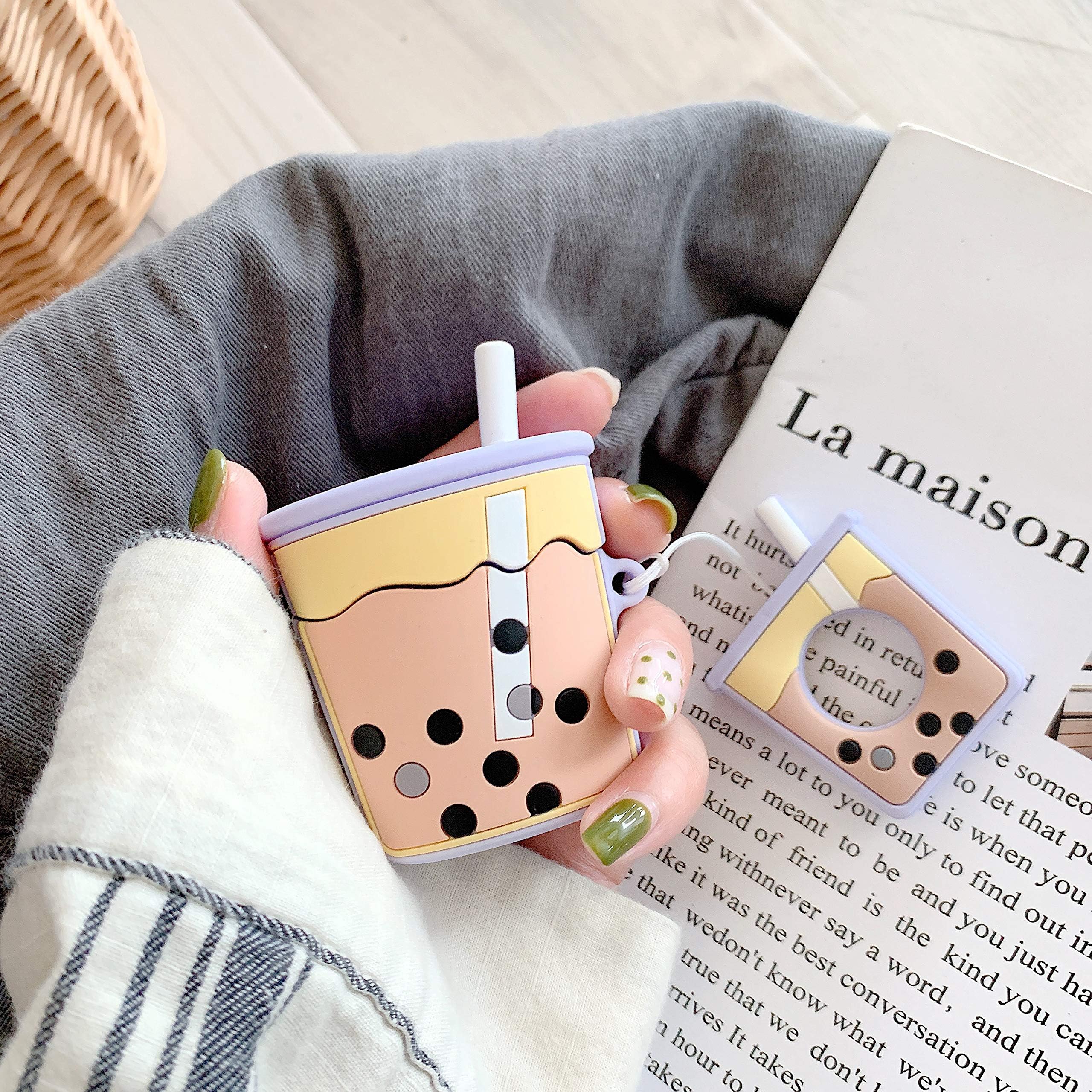 SevenPanda Airpods Case, 3D Cute Cartoon Airpods Cover Soft Silicone Rechargeable Headphone Cases, Shockproof Protective Premium Silicone Cover Skin for Apple AirPods 1st/2nd Case (Purple Tea Cup)