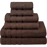 American Soft Linen 100% Carde Cotton 6 Piece Towel Set, 590 GSM Heavy Weight Soft Absorbent Turkish Towels for Bathroom, Dark Brown