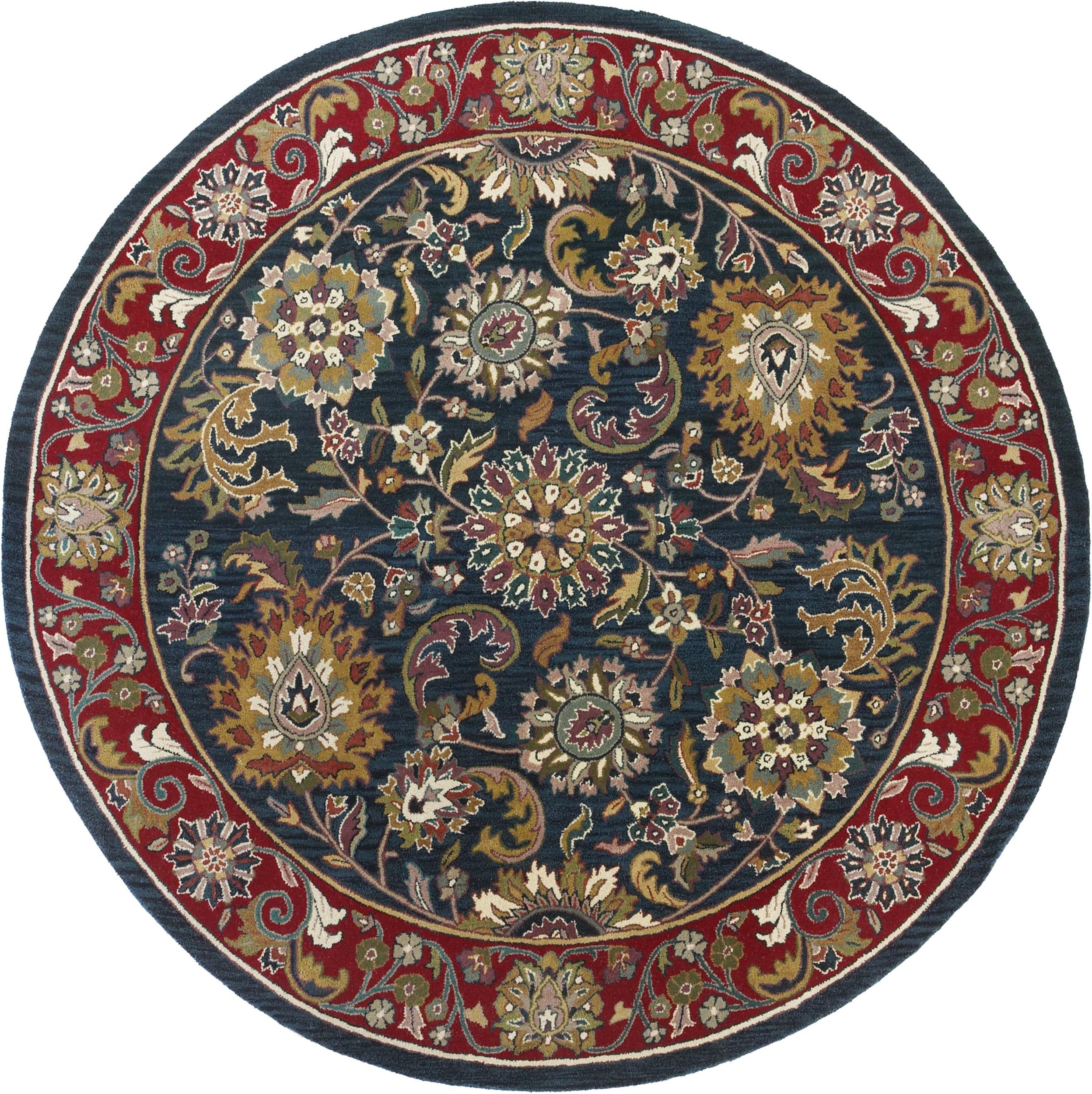 Traditions Kashan Round Rug, 6-Feet by 6-Feet, Navy