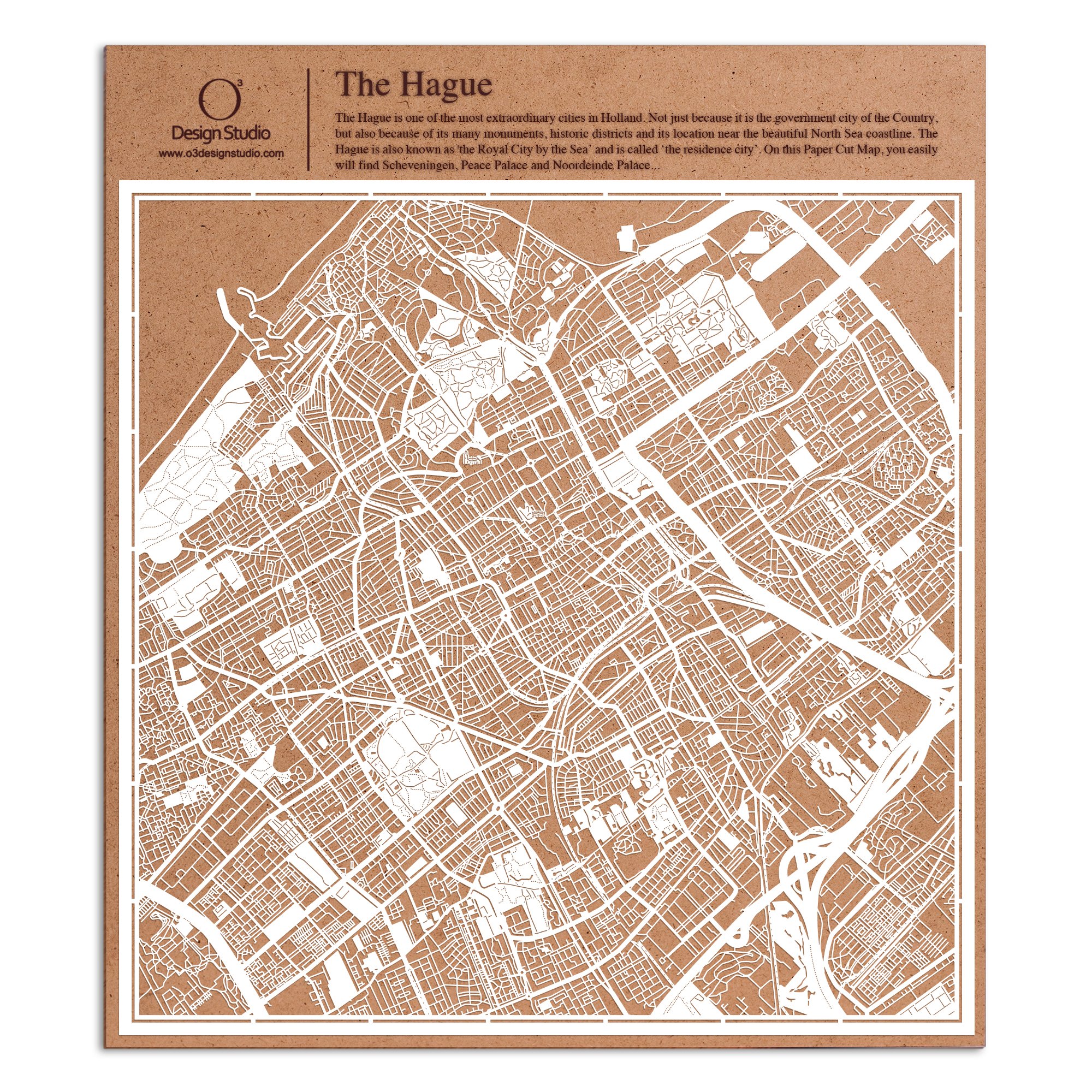 The Hague Paper Cut Map by O3 Design Studio White 30x30 cm Paper Art