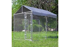 HEASON Outdoor Dog Kennel Large with Roof, Dog Run Enclosure, Large Outside Heavy Duty Dog Pens House Pet Playpen with Galvanized Chain Link Waterproof Cover (10'Lx6'Wx7.65'H)