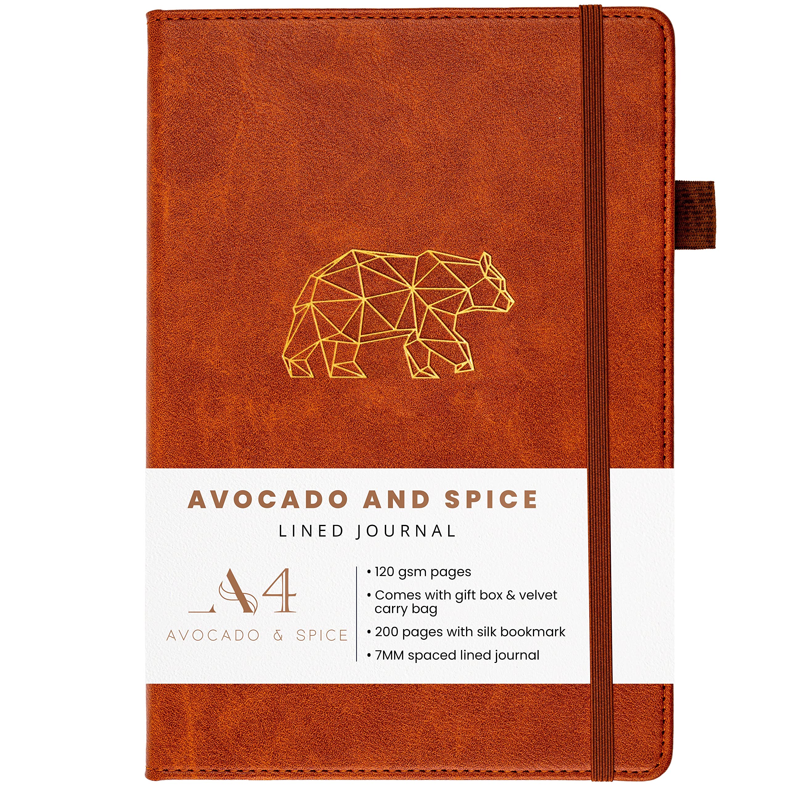 A4 Notepad Lined Faux Leather Notebook by Avocado and Spice® with Gift Box & Velvet Bag – A4 Hardback Notebook - Travel Journal Notebooks A4-200 Thick Pages (Brown, Lined)
