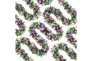 PALONU 50FT Mardi Gras Tinsel Garland Metallic Tinsel Twist Garland for Mardi Gras Decorations Carnival Party Supplies, Green Purple Gold Mixed Color(A)