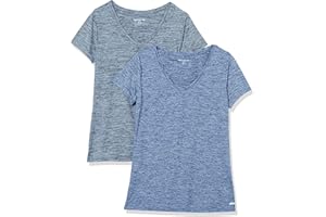 Amazon Essentials Women's Active Quick Dry Tech Stretch Short-Sleeve V-Neck T-Shirt (Available in Plus Size), Pack of 2
