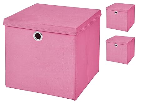 Stick&Shine 3er Set Rosa Faltbox 28 x 28 x 28 cm Aufbewahrungsbox faltbar mit Deckel