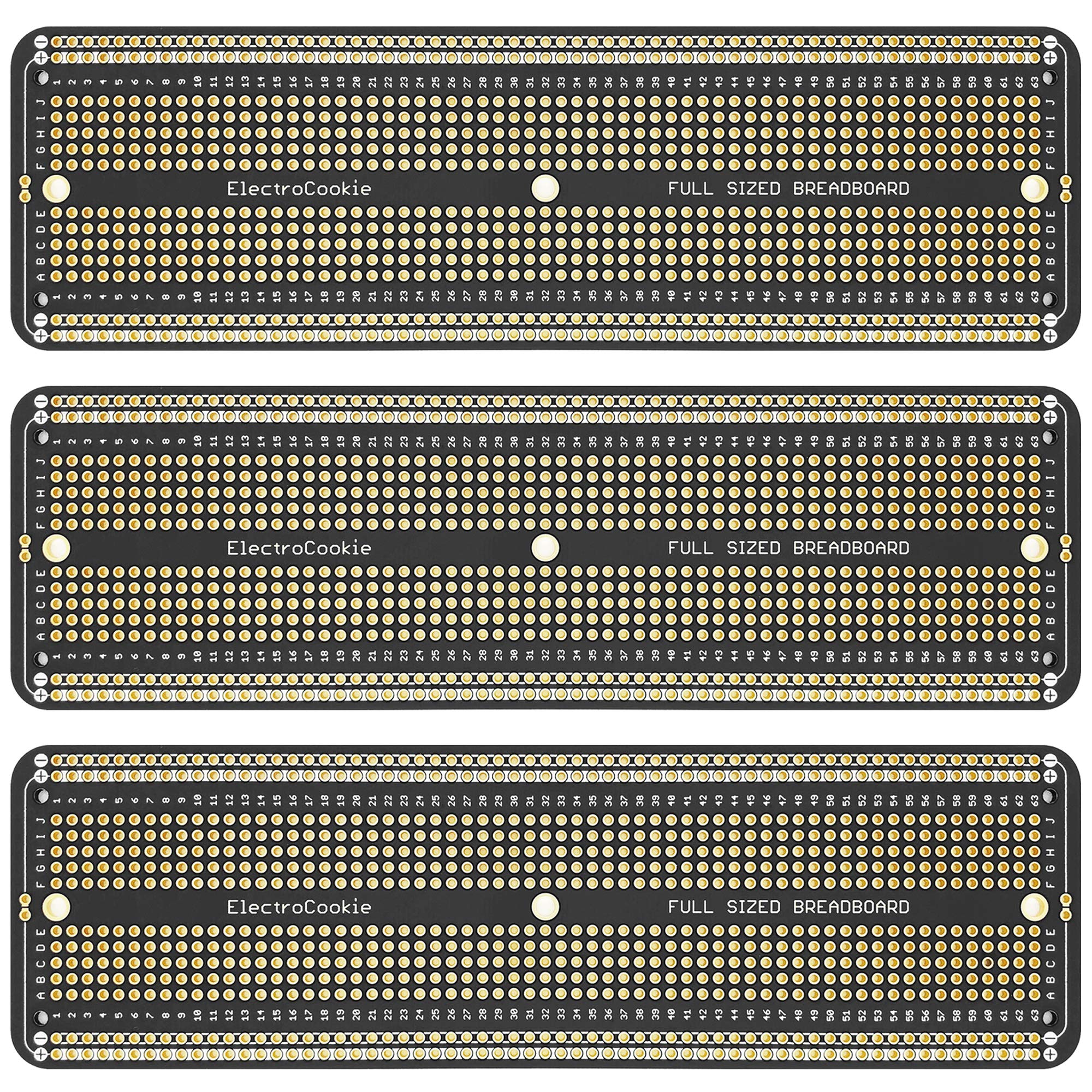 ElectroCookie Solderable Breadboard Large PCB Board for Electronics Projects Compatible for DIY Arduino Soldering Projects, Gold-Plated (3 Pack, Black) — image 1