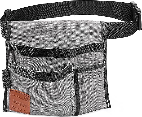 VIDAR TOOLS 6-Pocket Single Side Tool Belt Pouch/Utility Belt/Work Apron for Carpenter and Gardener.Durable Canvas Construction.Comfortable Adjustable Belt.Light Weight.Grey.