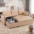 Esright 84″ Sleeper Sofa Bed, L Shaped Sectional Convertible Pull Out Couch with Storage Chaise for Living Room, Sleeper Sofa Couch with Pullout Bed, USB, Cup Holder, Side Pocket(Beige)